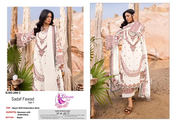 Sadaf Fawad Vol 1 By Dinsaa Rayon Embroidery Pakistani Suits Wholesale Price In Surat
